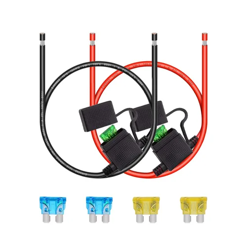 Portafusibles de calibre 10 – Portafusibles de alambre resistente en línea de 10 AWG con fusibles de hoja ATC/ATO de 30 amperios para automóvil,