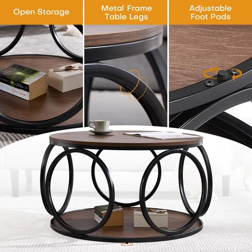 Miniatura 6 de BECHAEO Mesa de centro redonda de 31.5 pulgadas con almacenamiento, mesa de centro vintage de 2 niveles para sala de estar, parte superior de madera