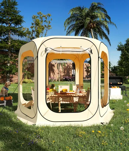 Miniatura 8 de 6x6 pies Tienda al Aire Libre para Todo Clima con Armado Instantáneo, Refugio de Playa para 2-3 Personas, Tienda de Camping Resistente al Agua, al