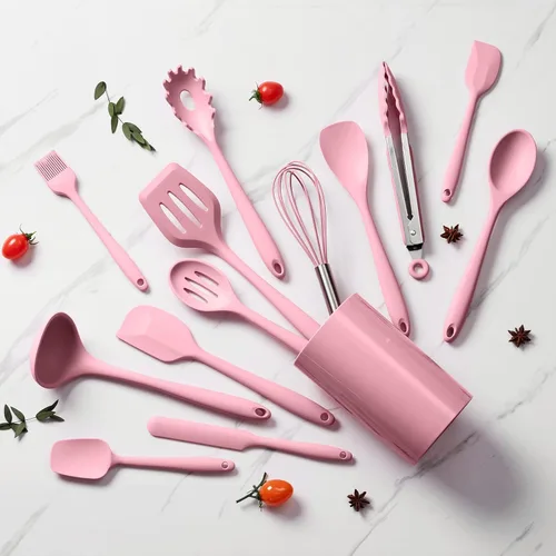 Miniatura 6 de LIANYU Juego de 14 utensilios de cocina, juego de utensilios de cocina de silicona con espátulas y soporte, herramientas de cocina resistentes al