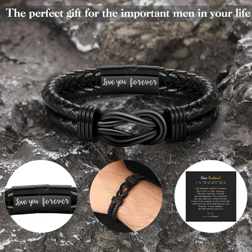 Miniatura 3 de BTYSUN Regalos para hombres, regalos del día de San Valentín para él, novio, marido, adolescentes, pulseras de cuero para hombres, regalos de amor