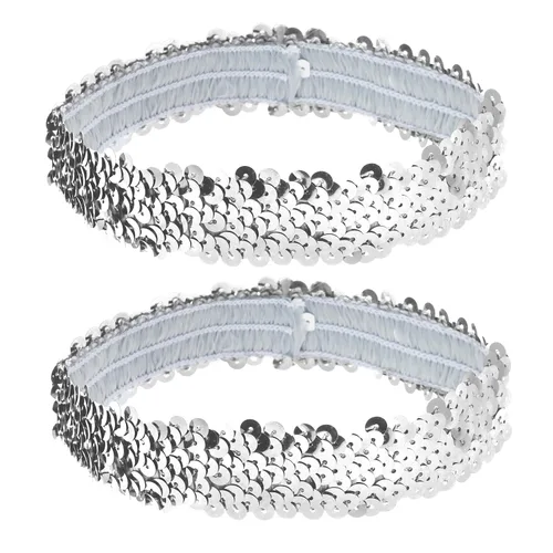 Miniatura 10 de PENTA ANGEL Diadema de lentejuelas para mujer, 2 piezas de los años 80 y 90, estilo vintage, elástica con brillantina, accesorios para disfraz