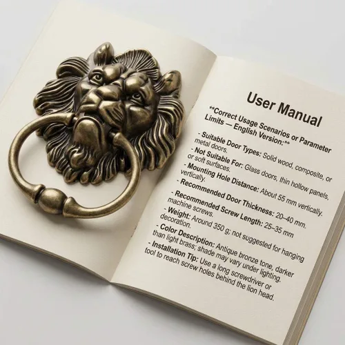 Miniatura 7 de QWORK Aldaba de puerta de bronce con cabeza de león antiguo, diseño clásico vintage