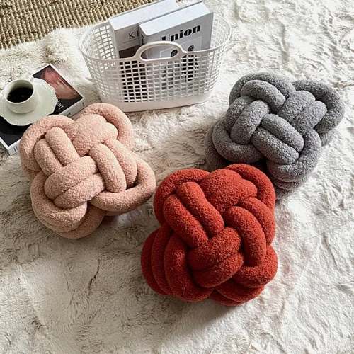 Miniatura 4 de KUCCO - Almohada de nudo de lana de cordero jengibre, 11.8 x 118 pulgadas, hecha a mano, cuadrada, anudada, cojín de nudo de bola de rosa, almohada