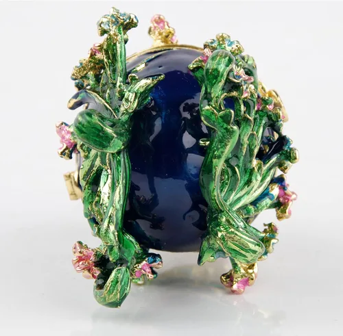 Miniatura 5 de SEVENBEES Caja de joyería pintada a mano con diseño de huevos Faberge con bisagras con esmalte rico y diamantes de imitación brillantes, regalo