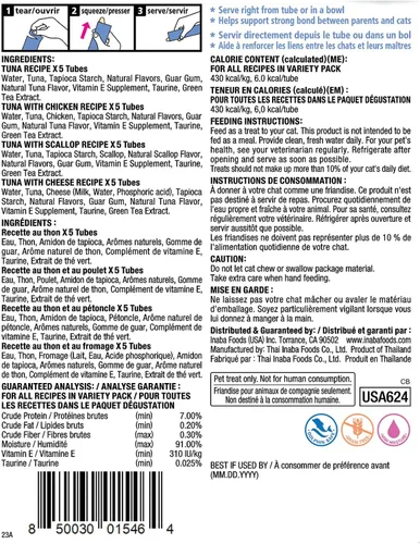 Miniatura 9 de INABA Churu - Bocadillos para gatos, puré cremoso para gatos, sin cereales, que se puede lamer y exprimir, suplemento con vitamina E y taurina, 0.5