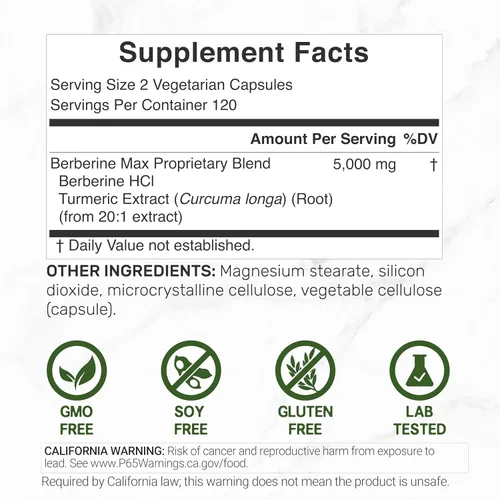 Miniatura 2 de DEAL SUPPLEMENT Berberine Max Suplemento con cúrcuma, 5,000 mg por porción, 240 cápsulas vegetales – 97% HCl de berberina pura – Extracto de raíz