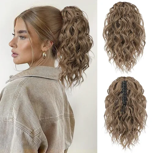 Miniatura 10 de Flufymooz Extensión de cola de caballo, extensión de cola de caballo corta de 12 pulgadas con pinza de garra, cabello ondulado rizado, clip
