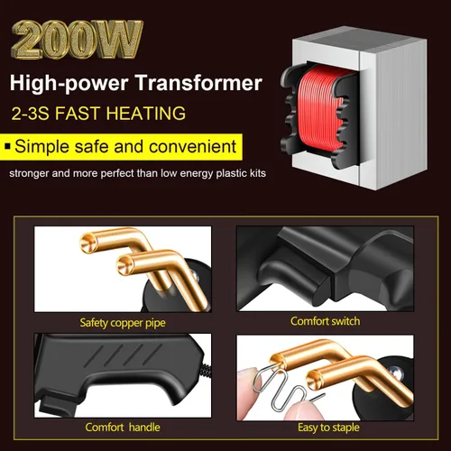 Miniatura 4 de Soldador de Plástico 200W, 2000 Piezas de Grapas 10 Piezas de Lijas, Kit de Soldadura de Plástico, Alicates Estuche de Transporte Personalizado