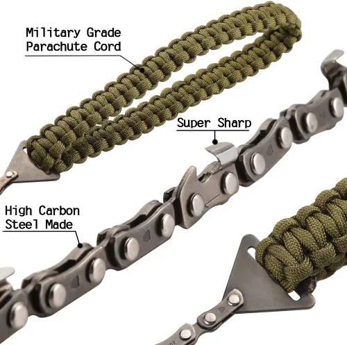Miniatura 4 de Sierra de bolsillo con mango de paracord de 36 pulgadas, sierra de mano de cadena larga de 16 dientes, corte rápido de madera y árboles