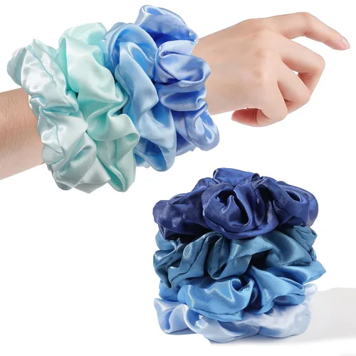 Miniatura 3 de Coleteros de satén para el cabello: lindos y grandes sujetadores de cola de caballo para cabello grueso y rizado - lazos para el cabello sin Azul
