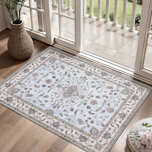 Miniatura 90 de Tangsoo Alfombra lavable para pasillo, antideslizante, 2 x 6 pies, estilo bohemio, floral, vintage, para entrada, suelo suave, para cocina, baño