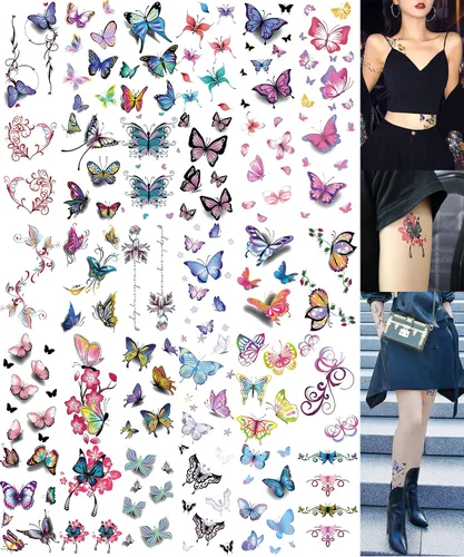 30 hojas de tatuajes temporales de mariposa para mujeres, niñas y adultos, mariposas 3D, calcomanías de tatuaje falsas sexys, impermeables, arte