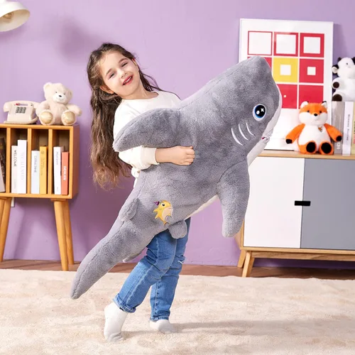 Miniatura 6 de IKASA Juguete de peluche de tiburón gigante, 39 pulgadas, juguetes suaves grandes y bonitos, enorme tamaño grande, esponjoso, de gran