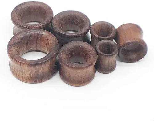 Miniatura 4 de Piercingpops 2 pares de tapones para los oídos de madera natural marrón con doble expansor de calibre de oreja estirado piercing corporal joyería