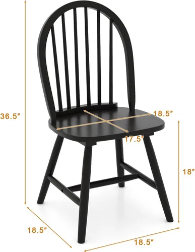 Miniatura 3 de Juego de 2 sillas de comedor de roble de 18 pulgadas, sillas Windsor de madera con respaldo de husillo para isla de cocina de campo