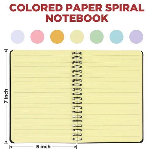 Miniatura 2 de 8 Pack Spiral Notebook – 5” x 7” Black PVC Cover College Ruled Journals, 100 Sheets/200 Pages – 7 Colors Vibrant Lined Paper Memo Pads for Learning