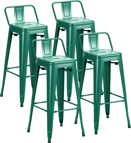 Miniatura 16 de Furmax Juego de 4 taburetes de bar de metal de 30 pulgadas, taburetes de altura de mostrador, sillas de bar industriales, taburete apilable para Azul