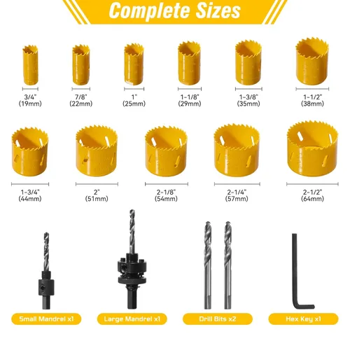 Miniatura 2 de KATA Kit de sierra de corona bimetálica, juego de sierra de corona de acero M42 de 18 piezas con hojas de sierra de 3/4"-2-1/2" (19-64mm), brocas