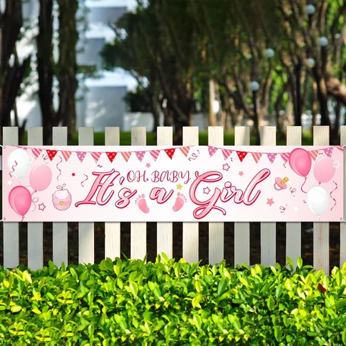 Cartel con texto en inglés "It's a Girl", decoración de baby shower, horizontal de tela rosa, grande, de tela grande, con texto en inglés "It is a