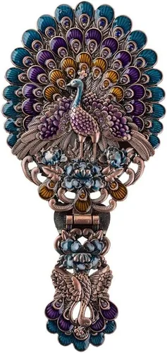 Miniatura 7 de Nerien Espejo de mano vintage, espejo de maquillaje de tocador, espejo de mano antiguo plegable de pavo real de viaje, espejo de mano portátil
