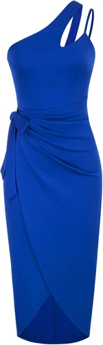 GRACE KARIN Vestidos asimétricos de un hombro para mujer, con cintura fruncida, con lazo en la cintura, ajustado, para fiesta, cóctel, vestido midi