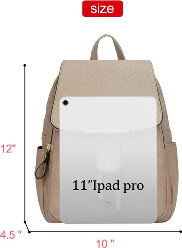 Miniatura 6 de KKXIU - Mochila de cuero a la moda para mujeres y damas, bolso de hombro para viajes y uso diario, A-caqui, Mediana, Mochila
