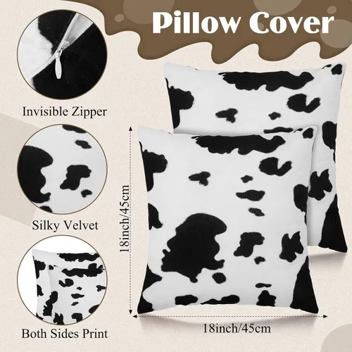 Miniatura 4 de Amylove Alfombra de piel de vaca y 2 fundas de almohada de vaca, duraderas y de gran tamaño, con estampado de piel de vaca, almohadas para sala
