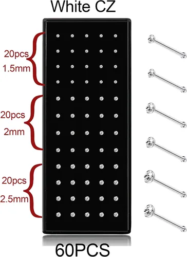 Miniatura 8 de Thunaraz Pernos Recto en Forma de L de Acero Inoxidable para la Nariz, Joyería para el Cuerpo, 20G-22G, 1.5mm, 2mm, 2.5mm