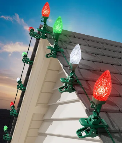Miniatura 11 de Brightown Luces LED de Navidad C9 para Exteriores, 99 Pies 150 Luces LED C9 en Cadena con 150 Clips de Resorte, Luces de Árbol de Navidad Varios