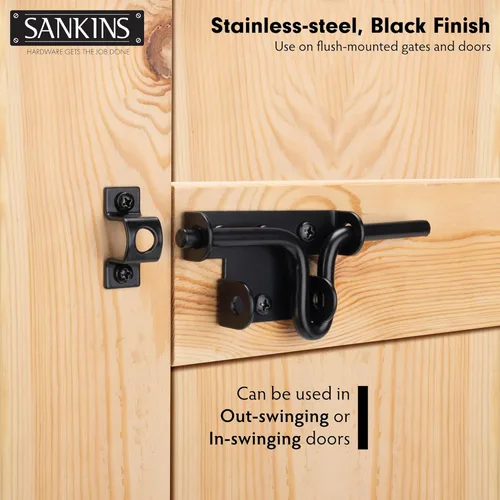 Miniatura 6 de Pestillo de puerta de perno deslizante para valla de madera, perno deslizante negro resistente, herrajes de cierre de puerta con orificio