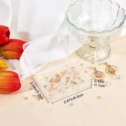 Miniatura 7 de CREATCABIN 1 caja 12 aretes de latón chapado en oro de 18 quilates de 2 tamaños, aretes tipo dormilona con circonitas cúbicas con anillos de salto