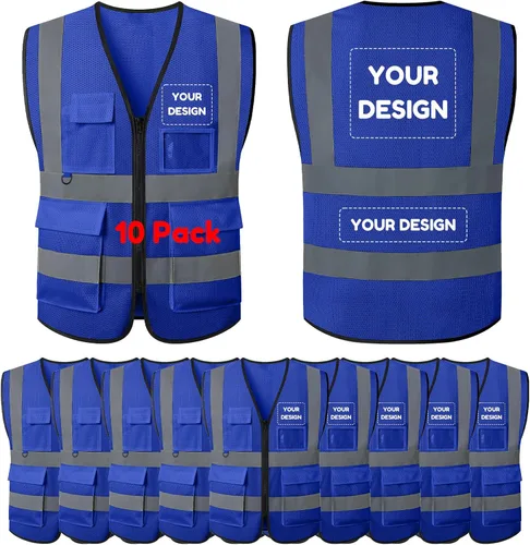 Miniatura 11 de BeautyWill Chalecos de seguridad con logotipo personalizado, chaleco reflectante clase 2 ANSI con bolsillos cremallera alta visibilidad construcción