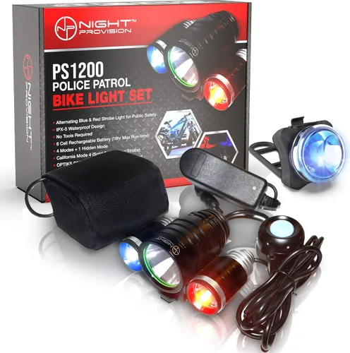 Miniatura 8 de PS1200 Luz delantera y OPTIKS 210 trasera para bicicleta de policía, luz estroboscópica roja/azul, recargable, resistente al agua, 5 modos