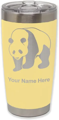 Miniatura 41 de LaserGram Vaso aislado al vacío de 20 onzas, oso panda, grabado personalizado incluido (negro)
