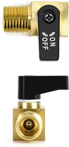 Miniatura 4 de QWORK Válvula de compresor de aire, paquete de 2, mini válvula de bola de latón, válvula de cierre NPT macho x NPT hembra de 1/4 pulgadas