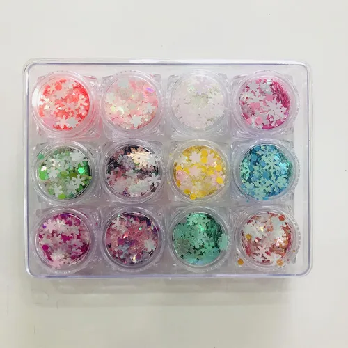 Miniatura 26 de Caja y juego de 12 colores – Árbol de copo de nieve de Navidad Serie de mezclas gruesas con purpurina – Festival Rave Beauty Maquillaje de cara
