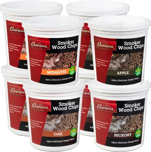 Camerons Virutas de madera para barbacoa de corte extrafino natural, 2 alisos, 2 cerezas, 2 robles, 2 nogales (paquete de 8 pintas), virutas de