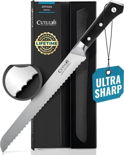 Cutluxe Cuchillo para Pan – Cuchillo Dentado de 10" para Pan Casero, de Masa Madre – Acero Alemán Forjado de Alto Carbono – Espiga Completa y