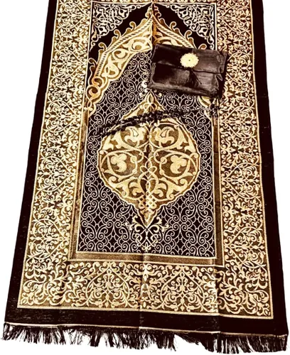 Tapete de oración islámica, alfombra de oración turca con bolsa y sellado de adornos, alfombrilla de oración portátil con práctica bolsa,