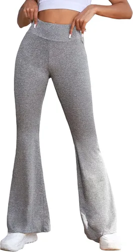OYOANGLE Pantalones de yoga de cintura alta para mujer, corte de bota, pierna acampanada, color gris, talla L, Gris