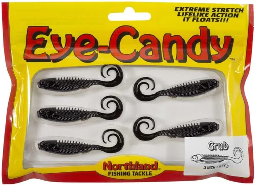 Northland Tackle Eye Candy Grub - Señuelo flotante de plástico suave de 3 pulgadas para pesca de lucioperca, 12 colores realistas, 5 cebos por