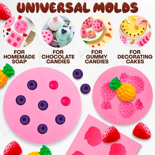 Miniatura 5 de 5 moldes de frutas de silicona, mini moldes de goma de silicona de 1 pulgada con 5 formas realistas de moldes de frutas 3D, diseño de fácil