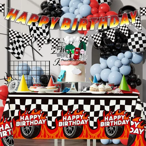Miniatura 4 de Kit de decoración de cumpleaños para automóvil: suministros de fiesta temática de automóvil para 25 personas – Incluye platos de cena y postre