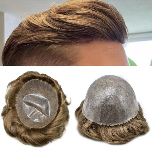 Miniatura 42 de Toupee Hair Piece For Men 100% Real Human Hair System Natural Looking Hairpieces For Men Hair Units Protesis Capilar Para Hombre 8''X10'' #610#6