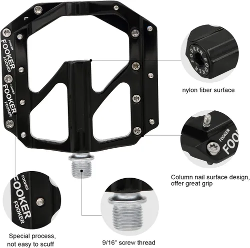Miniatura 5 de FOOKER Bike Pedals Non-Slip Aluminum Alloy MTB Mountain Bike Pedals 3 Bearing 9/16" for Road BMX MTB Bikes