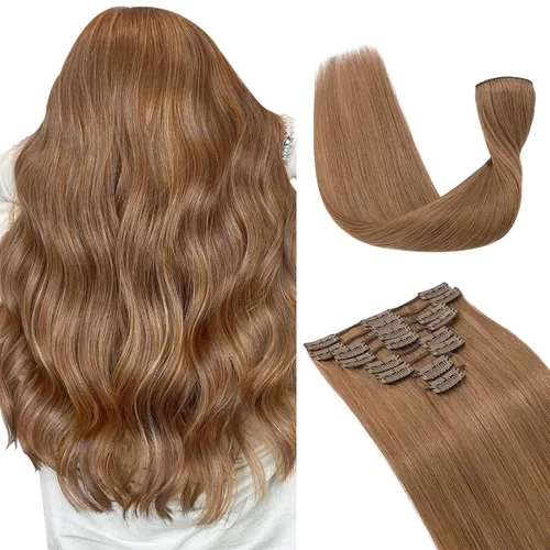 Miniatura 18 de Extensiones de cabello con clip, cabello humano Remy, extensiones de cabello largo lacio de una pieza con 5 clips, con gancho para colgar