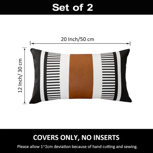 Miniatura 3 de Fundas de almohada lumbar a rayas bohemias de 12 x 20 pulgadas, funda de almohada de cuero moderna para sofá, decoración del hogar rural, color Negro