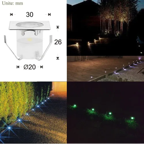Miniatura 2 de Iluminación de cubierta de bajo voltaje, 20 piezas de 0.1 W ~ 0.3 W, kit de luces LED RGB multicolor de 1-3/5 pulgadas de acero inoxidable empotrado