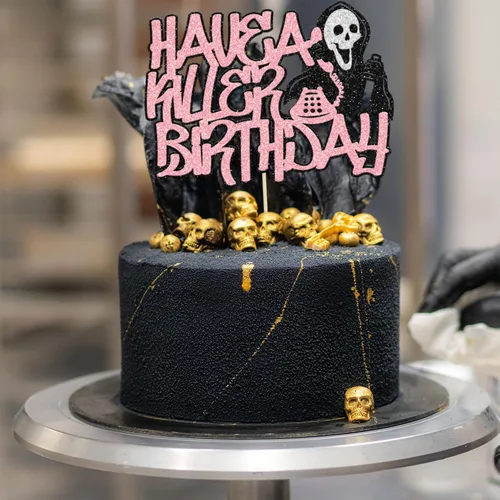 Miniatura 5 de Gyufise 1 pieza de decoración de pastel de cumpleaños con purpurina montada de terror clásico de Halloween para temática de terror sangriento